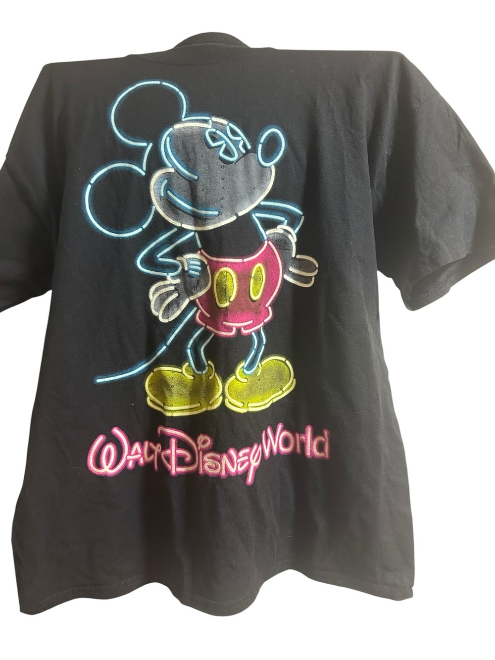 90s Disney Black Short Sleeve Tee with Neon Mickey Print